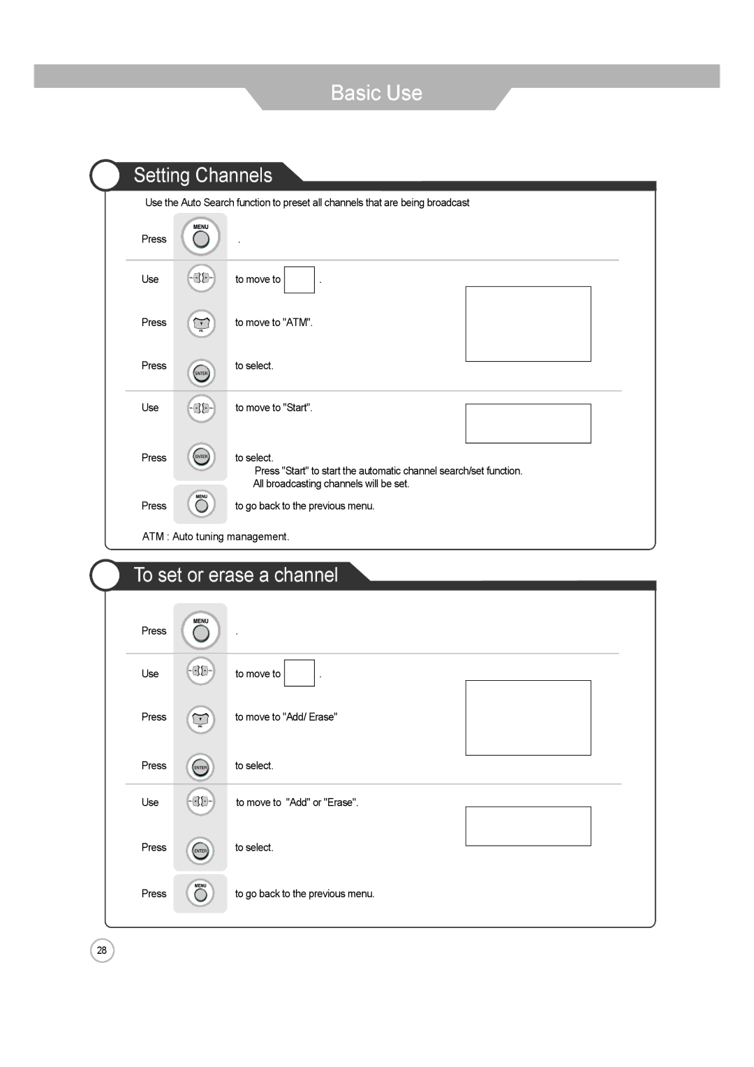 ERAE Electronics Industry none manual Setting Channels, To set or erase a channel 