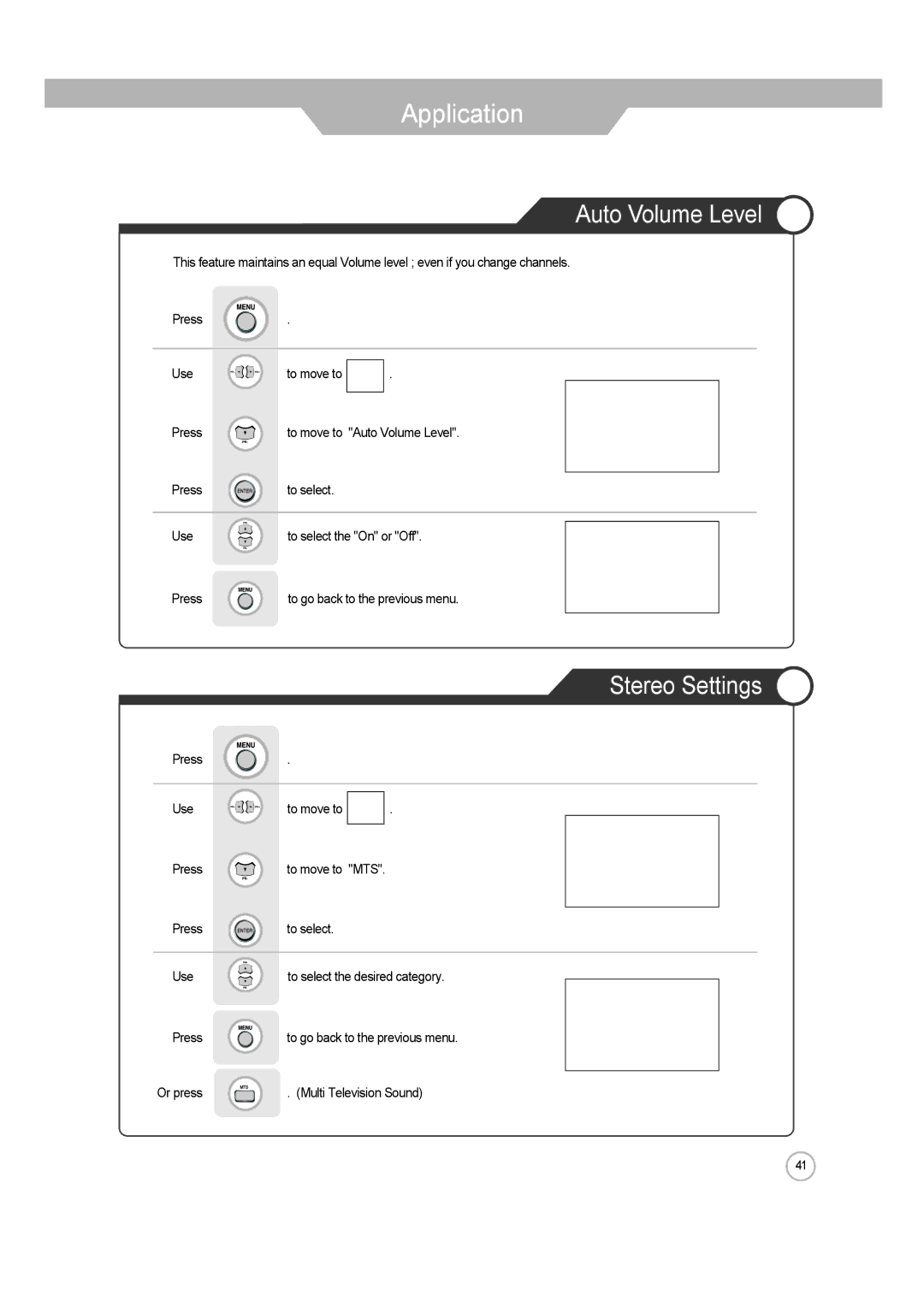 ERAE Electronics Industry none manual Auto Volume Level, Stereo Settings 