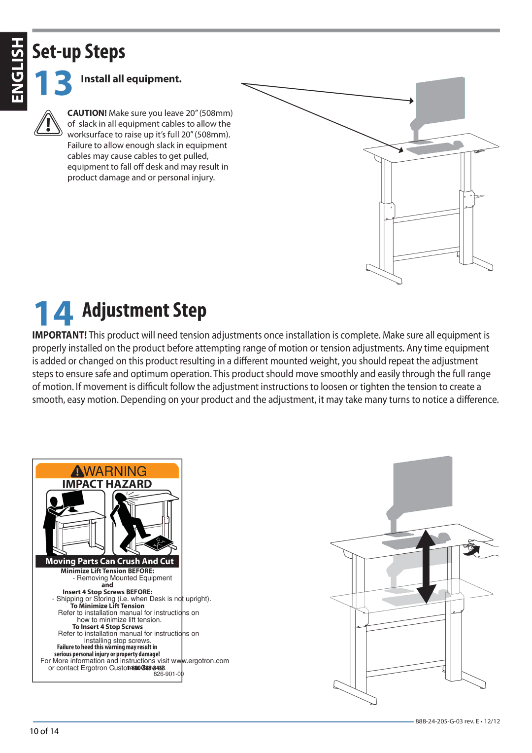 Ergotron 24271926 manual Adjustment Step, Impact Hazard 