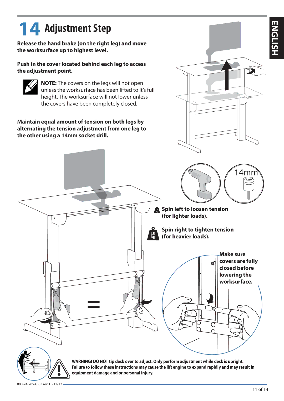 Ergotron 24271926 manual Spin right to tighten tension for heavier loads 