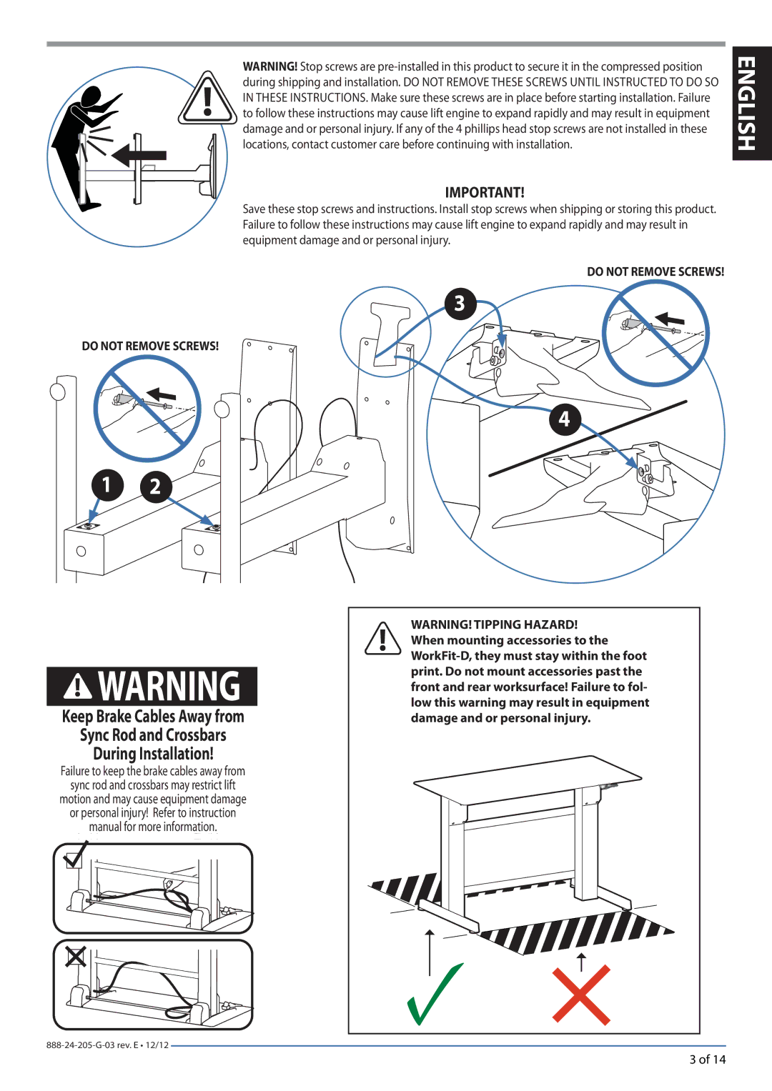 Ergotron 24271926 manual Do not Remove Screws 