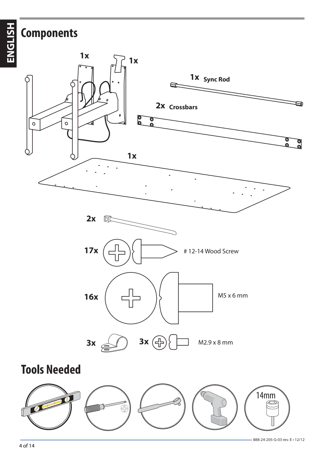 Ergotron 24271926 manual Components, Tools Needed 