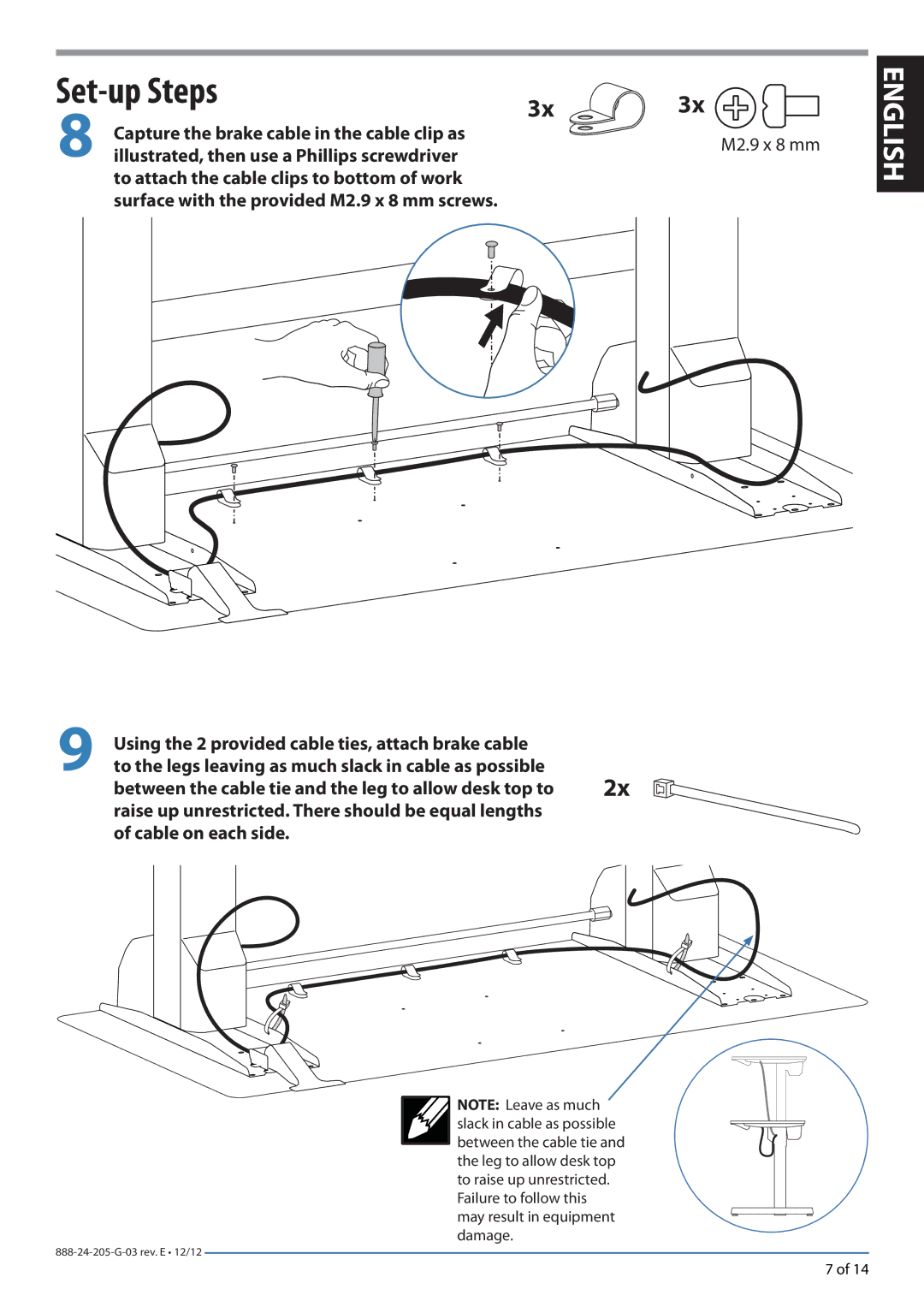 Ergotron 24271926 manual Capture the brake cable in the cable clip as 