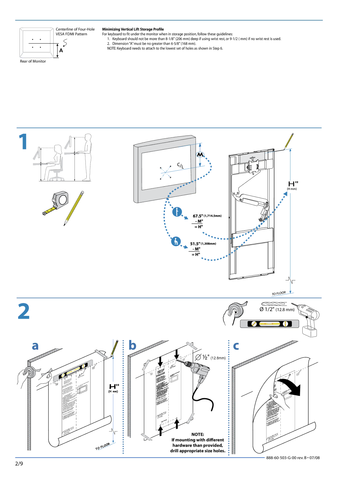 Ergotron 888-122 manual Minimizing Vertical Lift Storage Profile 