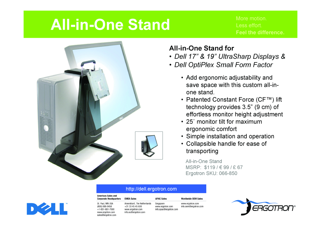 Ergotron All-in-One Stand manual All-in-OneStand for, Dell 17” & 19” UltraSharp Displays 