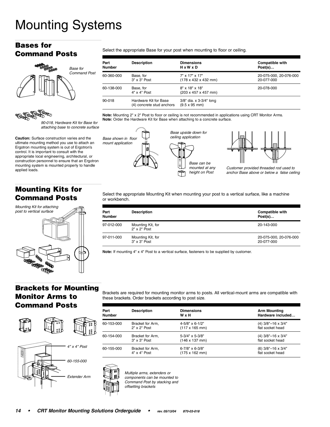 Ergotron CRT Monitor manual Bases for Command Posts, Mounting Kits for Command Posts 