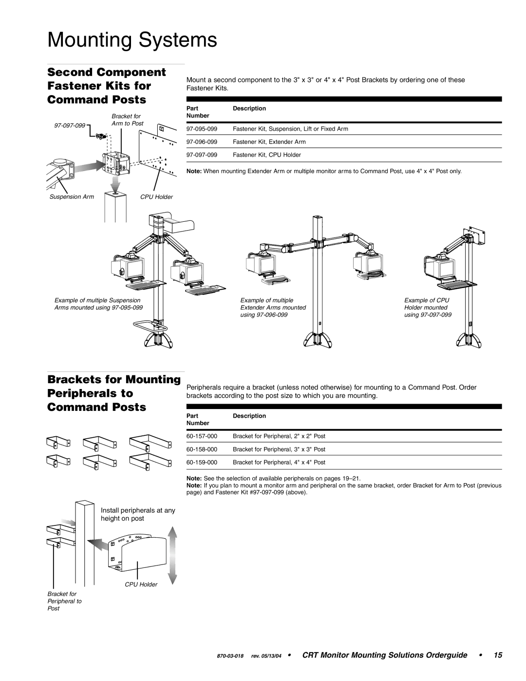 Ergotron CRT Monitor Second Component Fastener Kits for Command Posts, Brackets for Mounting Peripherals to Command Posts 