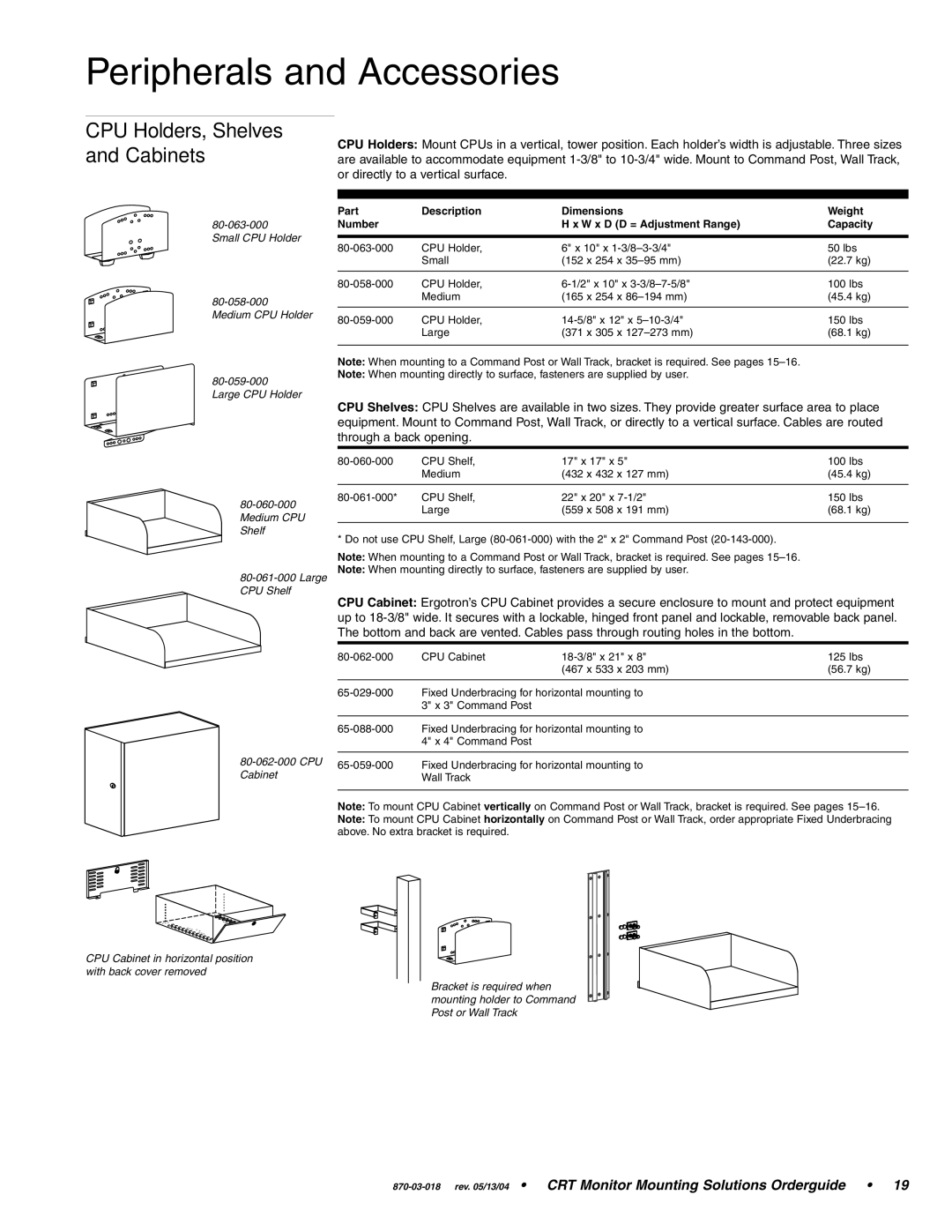 Ergotron CRT Monitor manual Peripherals and Accessories, CPU Holders, Shelves and Cabinets 