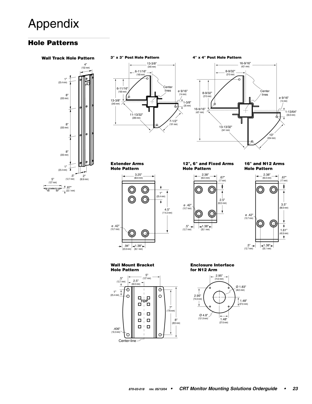 Ergotron CRT Monitor manual Hole Patterns, Post Hole Pattern 4 Post Hole Pattern 