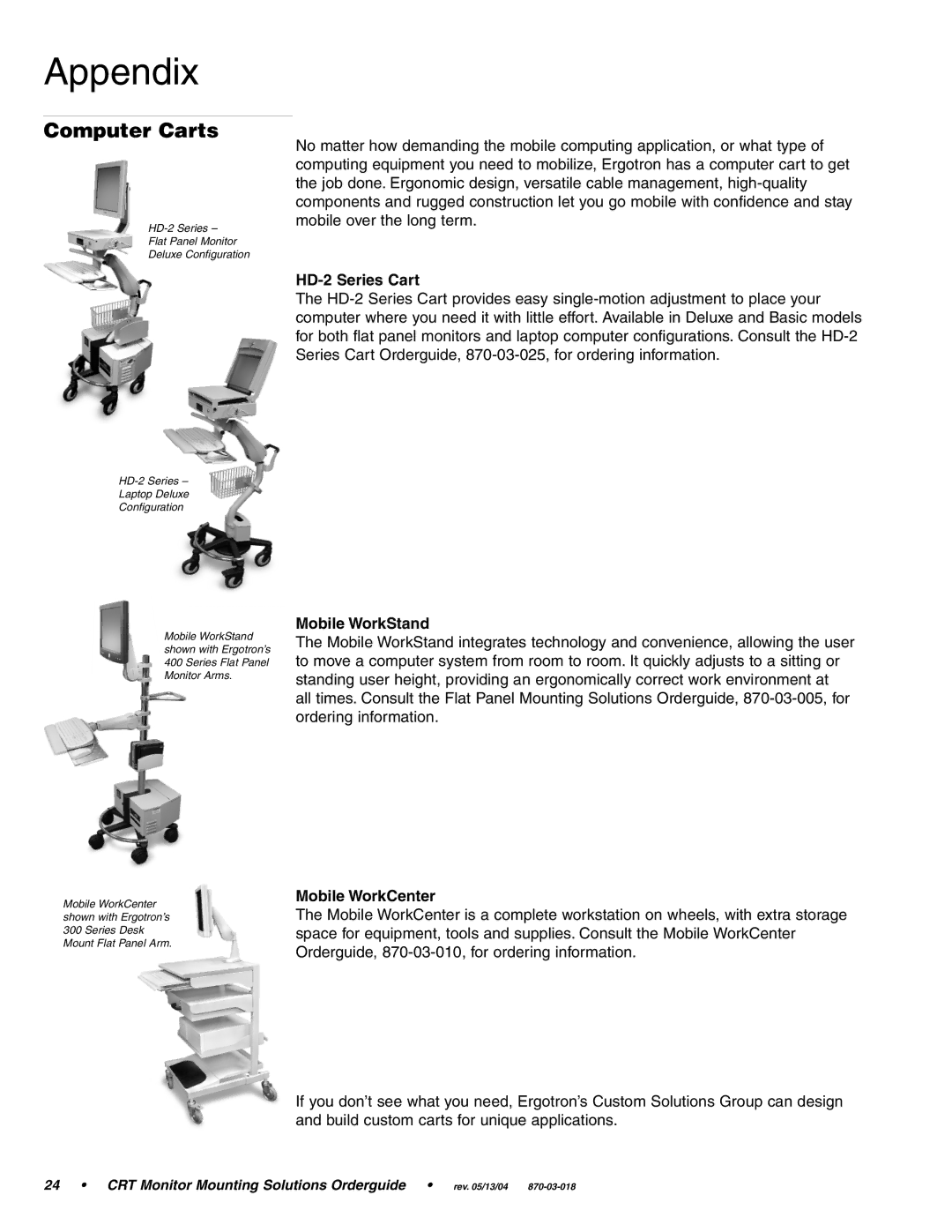 Ergotron CRT Monitor manual Computer Carts, HD-2 Series Cart, Mobile WorkStand, Mobile WorkCenter 