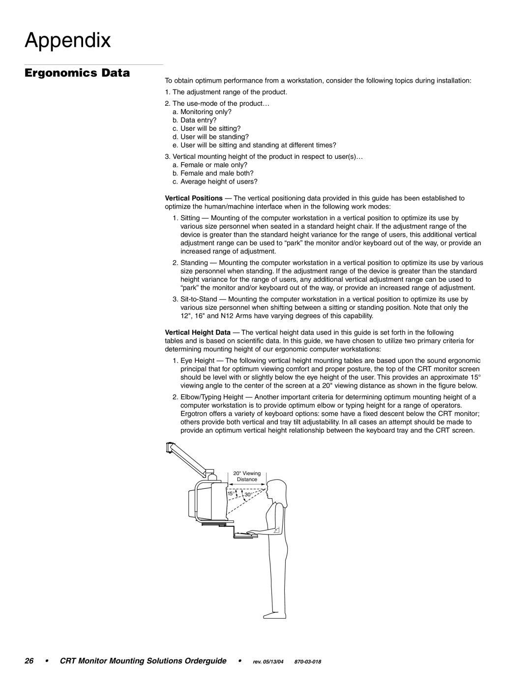 Ergotron CRT Monitor manual Ergonomics Data 