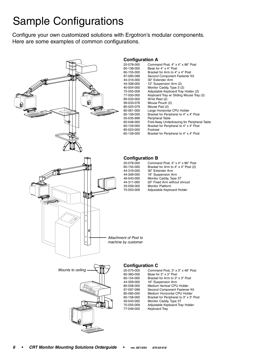 Ergotron CRT Monitor manual Sample Configurations, Configuration a, Configuration B, Configuration C 