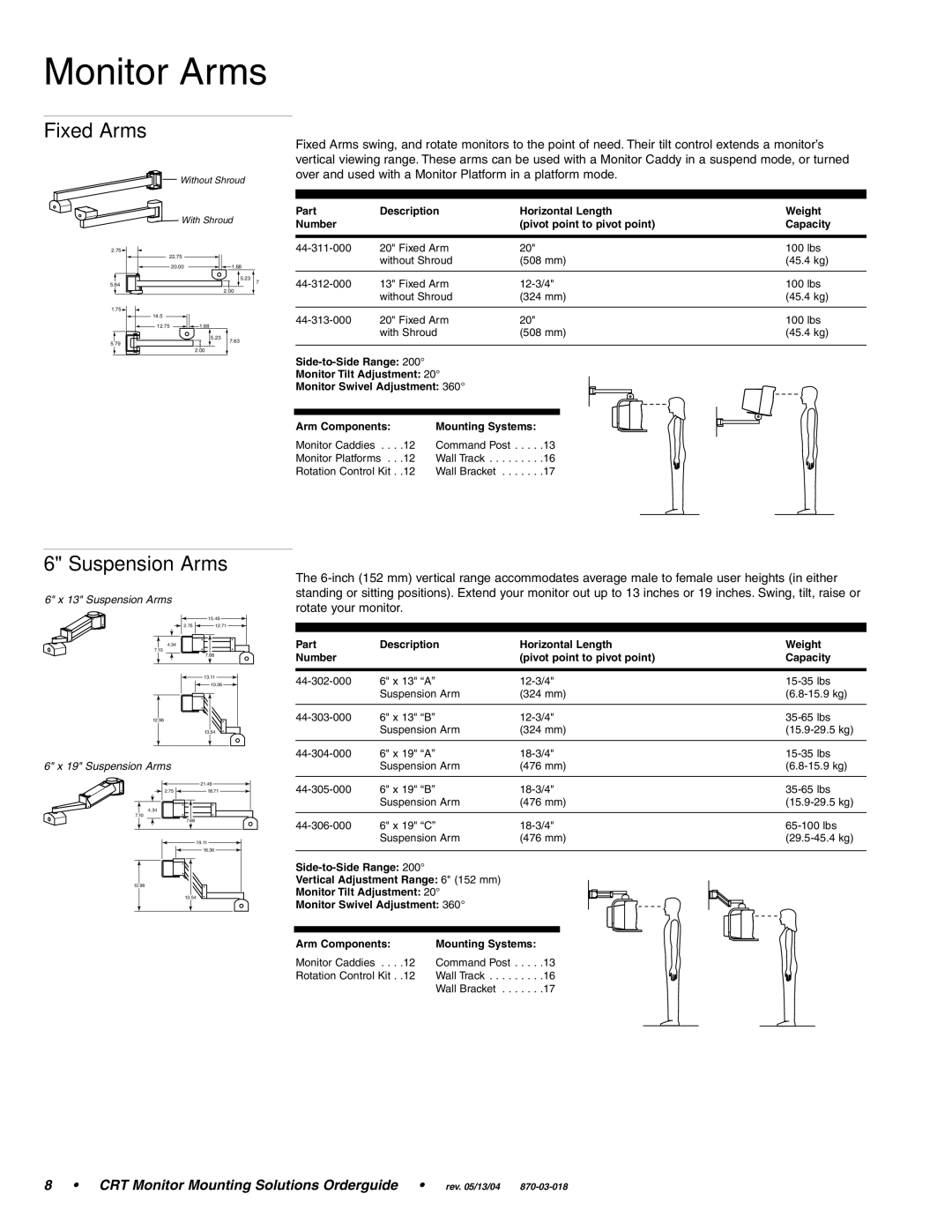 Ergotron CRT Monitor manual Monitor Arms, Fixed Arms, Suspension Arms 