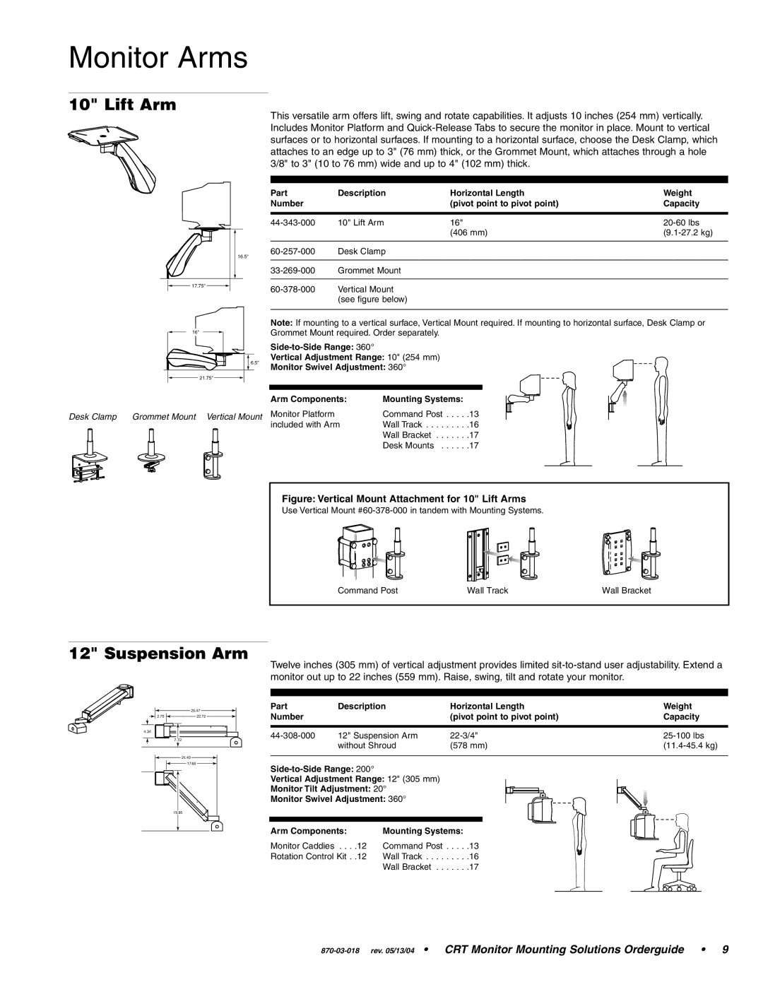 Ergotron CRT Monitor manual Lift Arm, Suspension Arm 