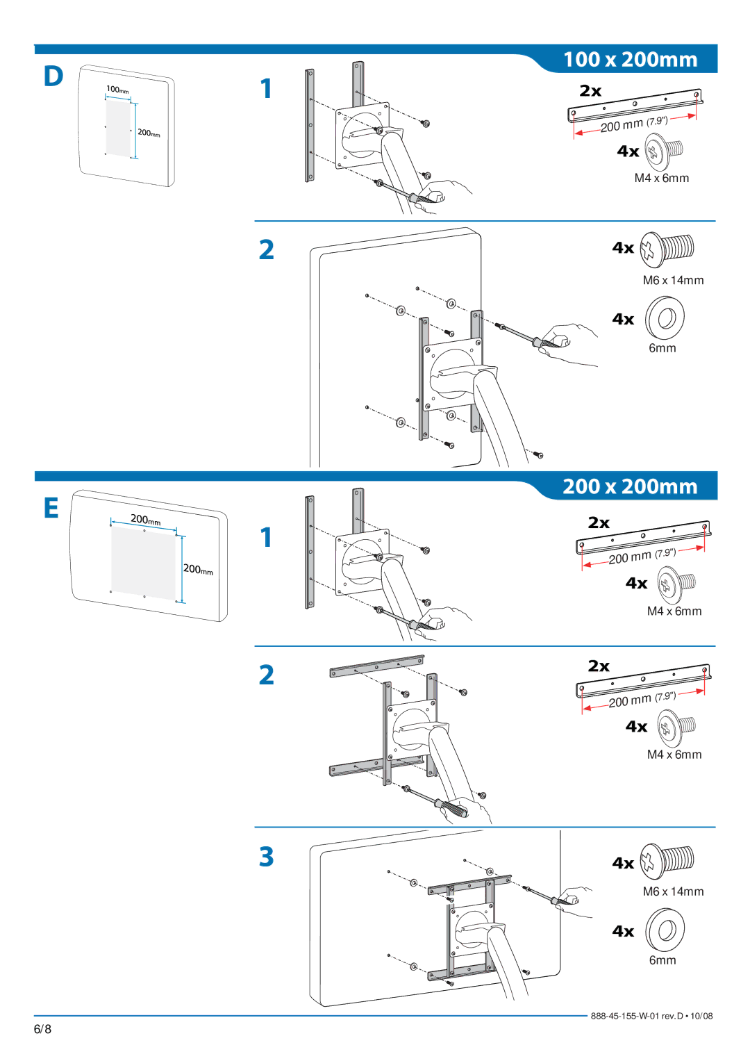 Ergotron Desk Mount LCD Arm manual 200 M4 x 6mm M6 x 14mm 