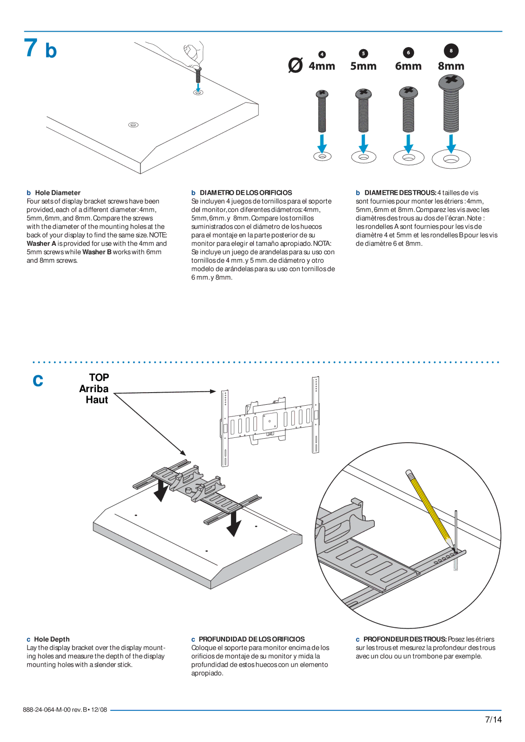 Ergotron Mobile MediaCenter VHD, Mobile MediaCenter UHD manual Hole Diameter, Diametro DE LOS Orificios, Hole Depth 