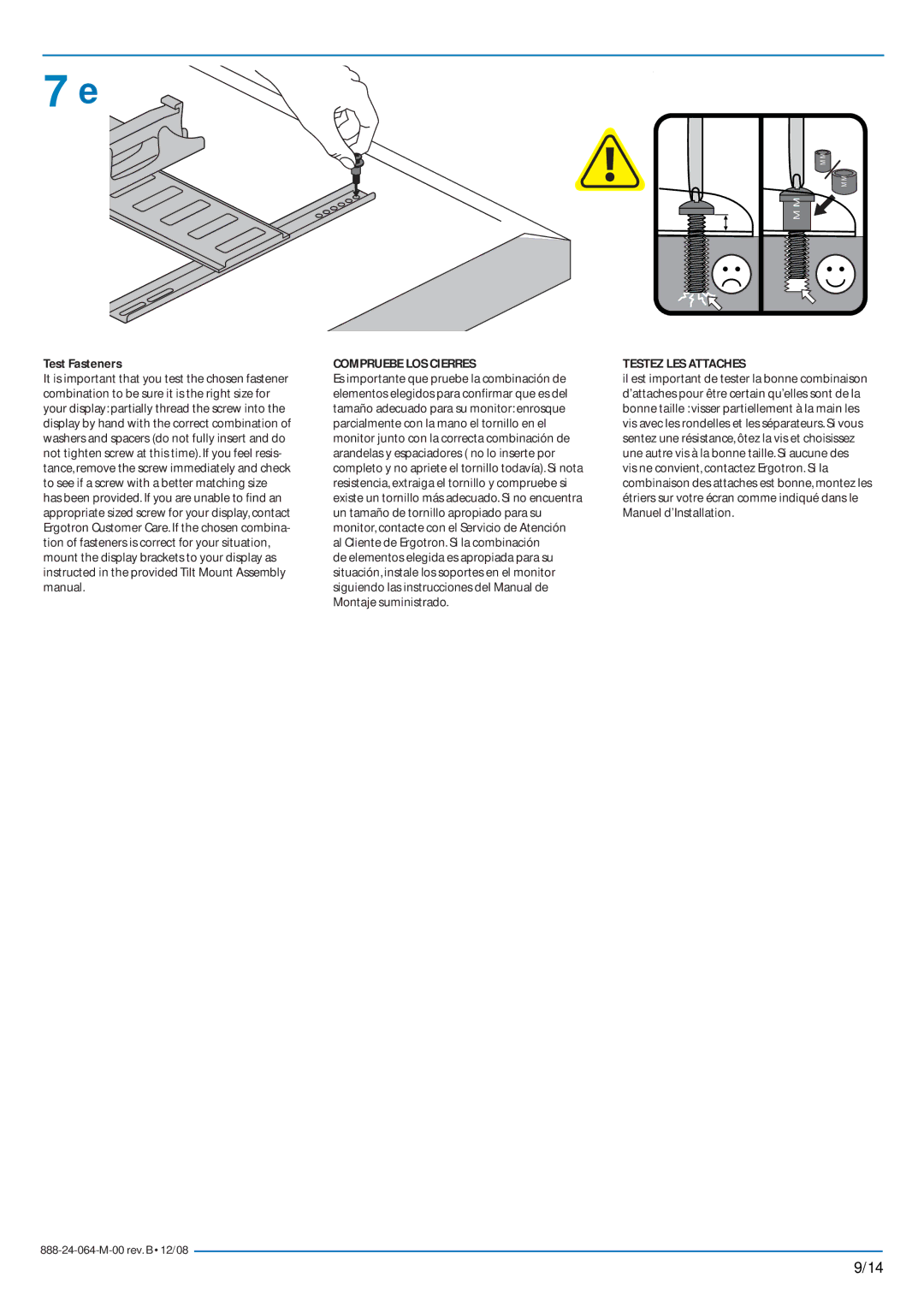 Ergotron Mobile MediaCenter VHD, Mobile MediaCenter UHD manual Test Fasteners, Compruebe LOS Cierres 