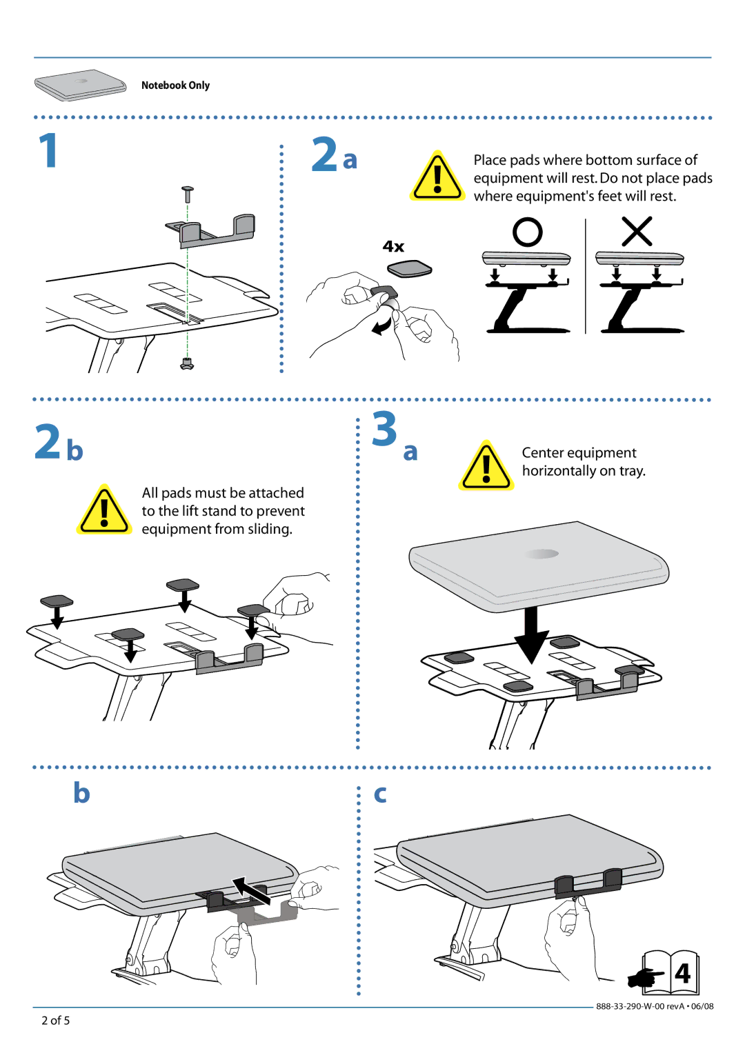 Ergotron Notebook Lift Stand manual Center equipment horizontally on tray 