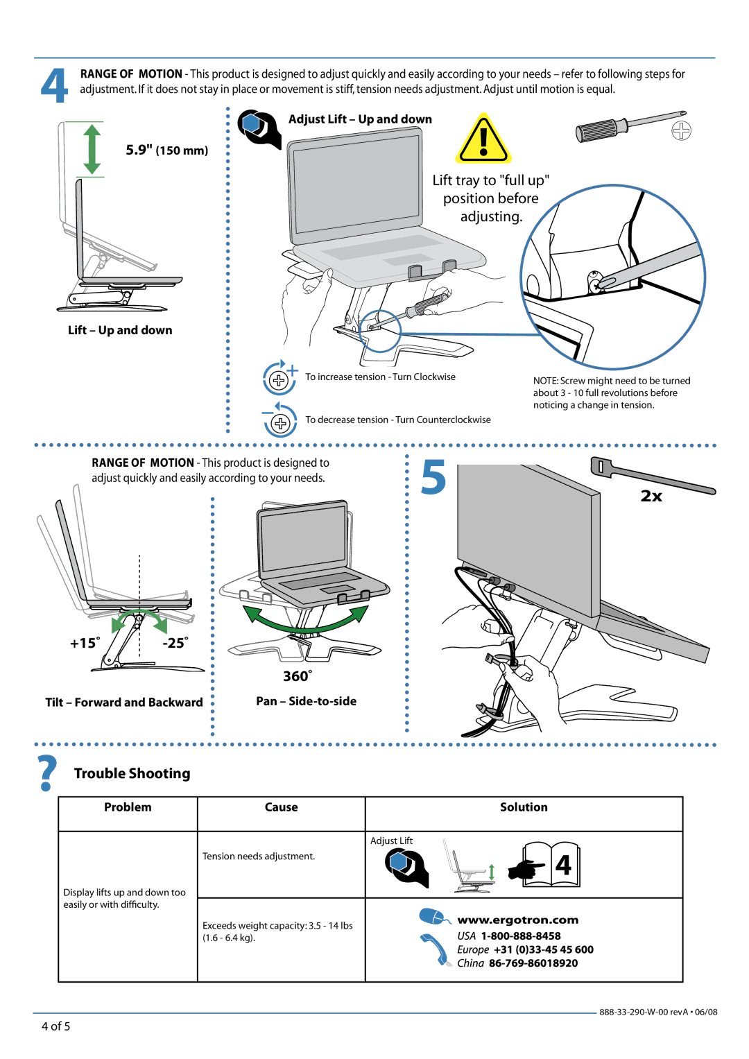 Ergotron Notebook Lift Stand manual ? Trouble Shooting 