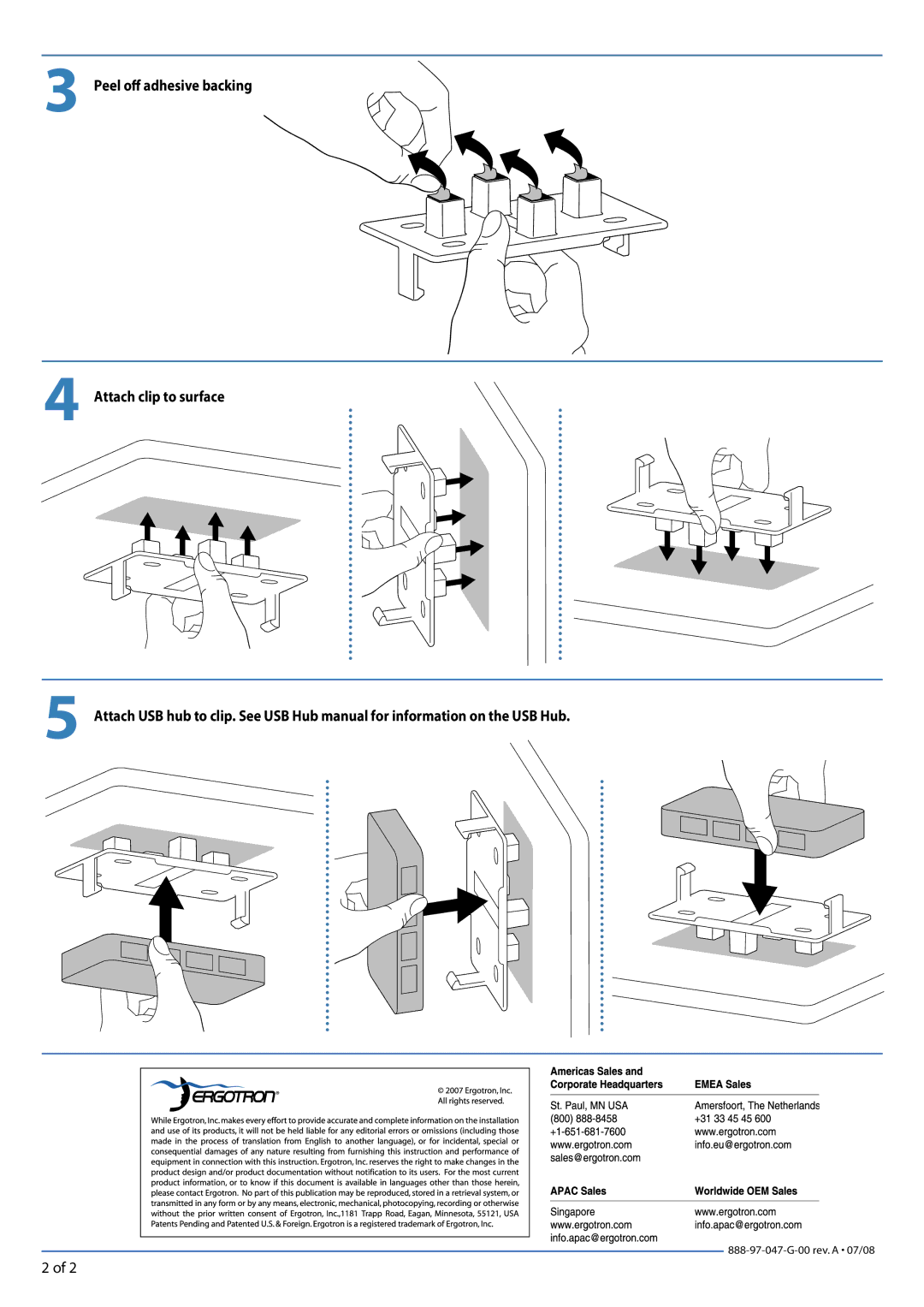 Ergotron USB Hub Mounting Clip manual 888-97-047-G-00 rev. a 07/08 
