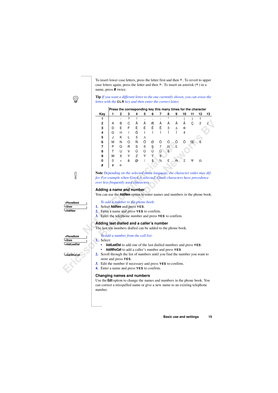 Ericsson 230i manual Letter with the C L R key and then enter the correct letter, S to confirm, Store and press Y E S 