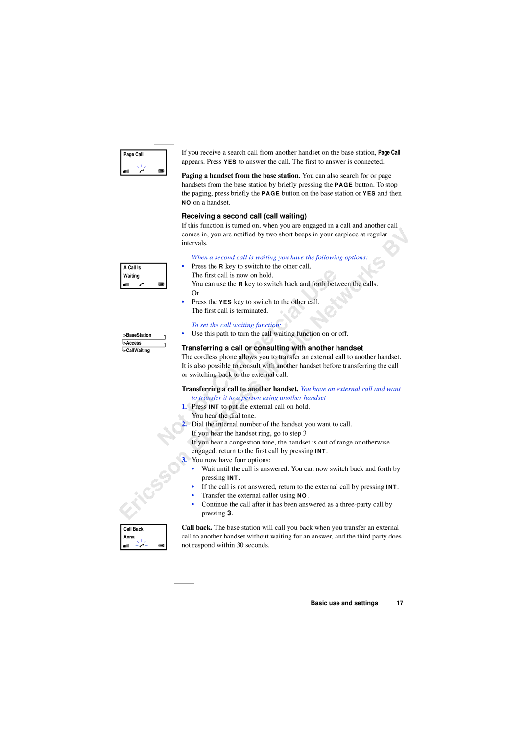 Ericsson 230i manual Receiving a second call call waiting, To transfer it to a person using another handset 