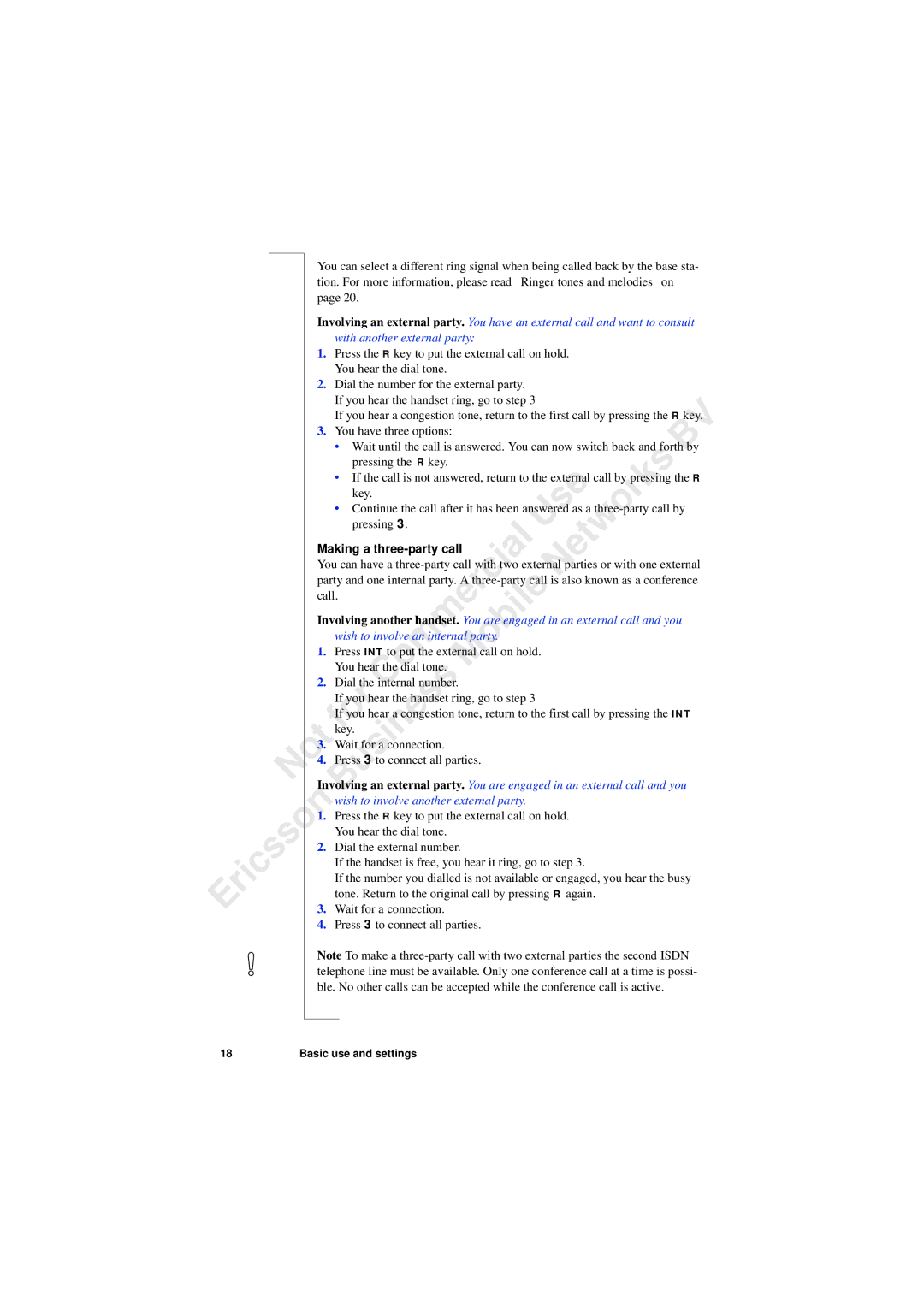 Ericsson 230i manual With another external party, Making a three-party call, Wish to involve an internal party 