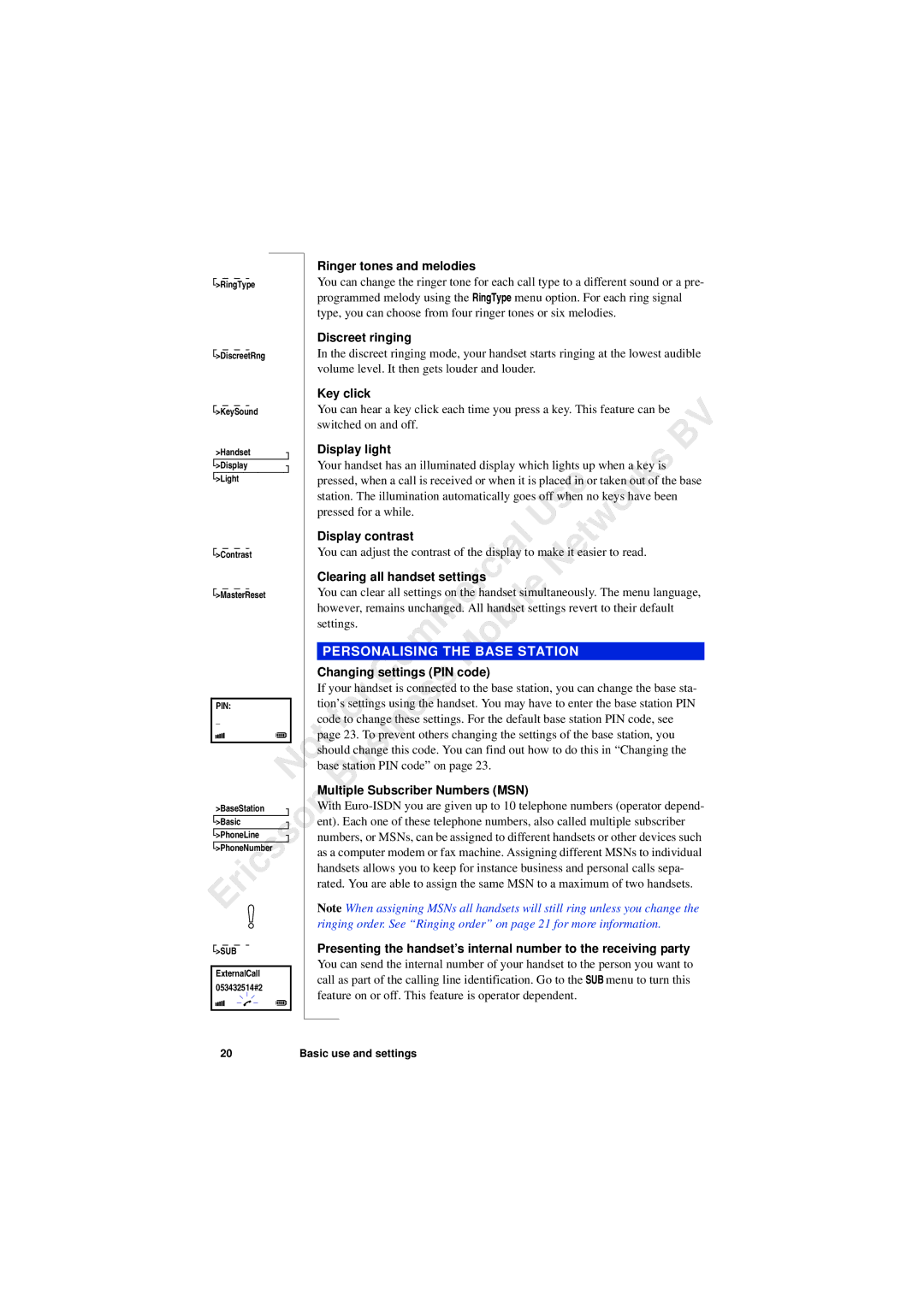 Ericsson 230i manual Personalising the Base Station 