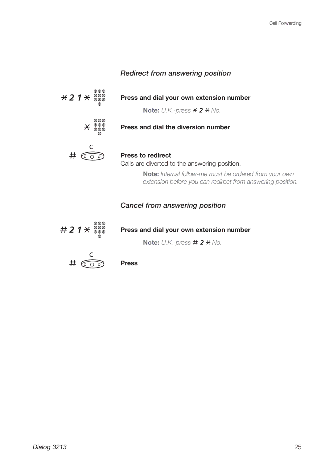 Ericsson 3213 manual # 2, Redirect from answering position, Cancel from answering position 