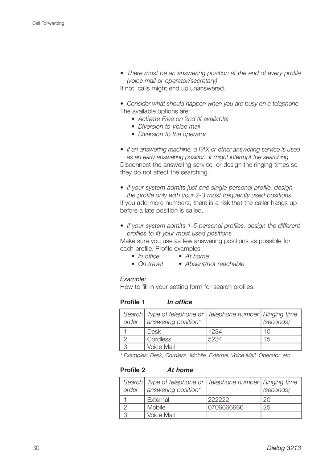 Ericsson 3213 manual Profile At home 