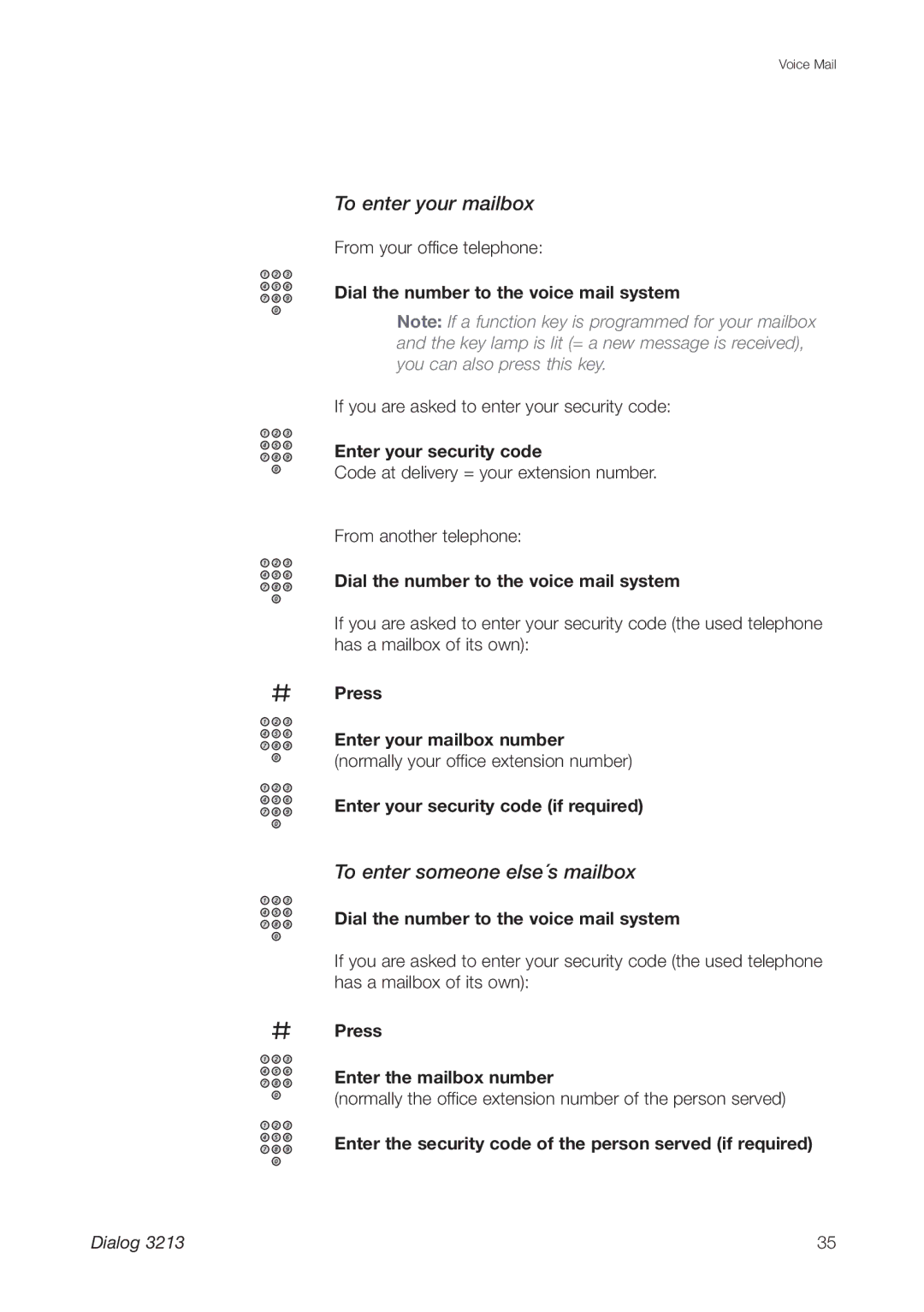 Ericsson 3213 manual To enter your mailbox, To enter someone else´s mailbox 