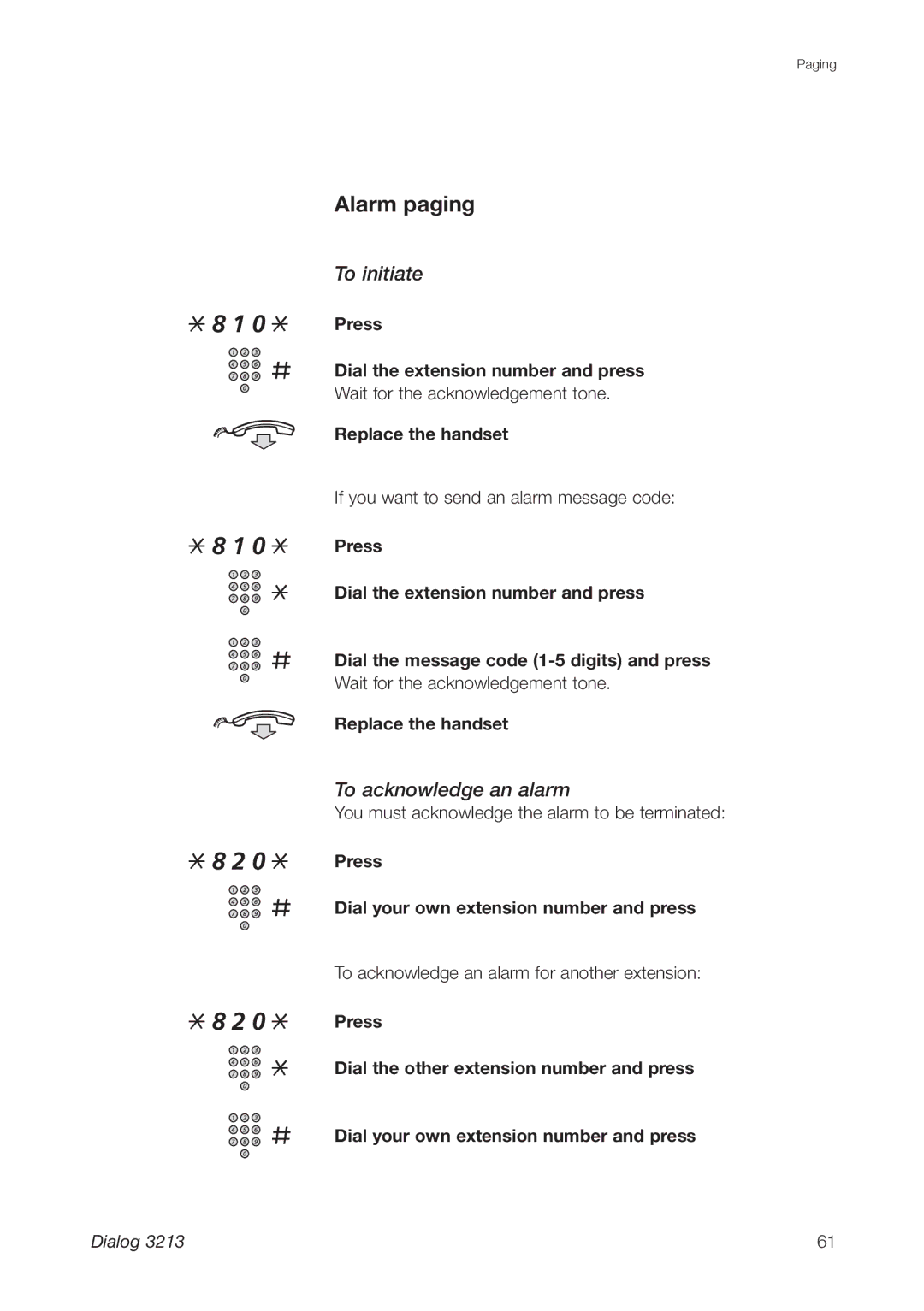 Ericsson 3213 manual Alarm paging, To acknowledge an alarm 