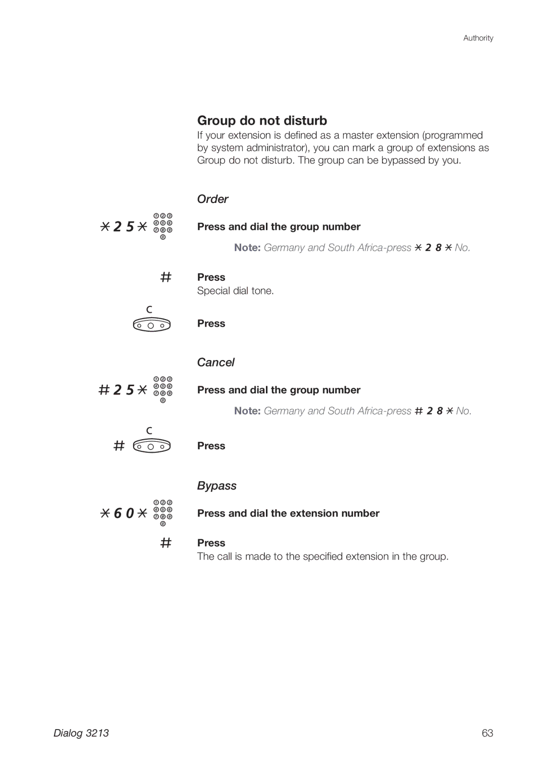 Ericsson 3213 manual Group do not disturb, Bypass 