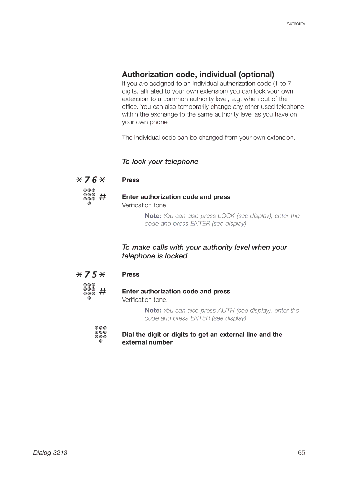 Ericsson 3213 manual Authorization code, individual optional, To lock your telephone 