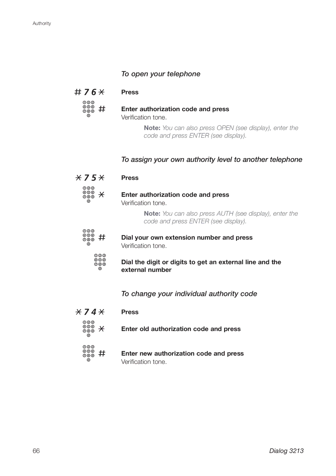 Ericsson 3213 manual To open your telephone, To assign your own authority level to another telephone 