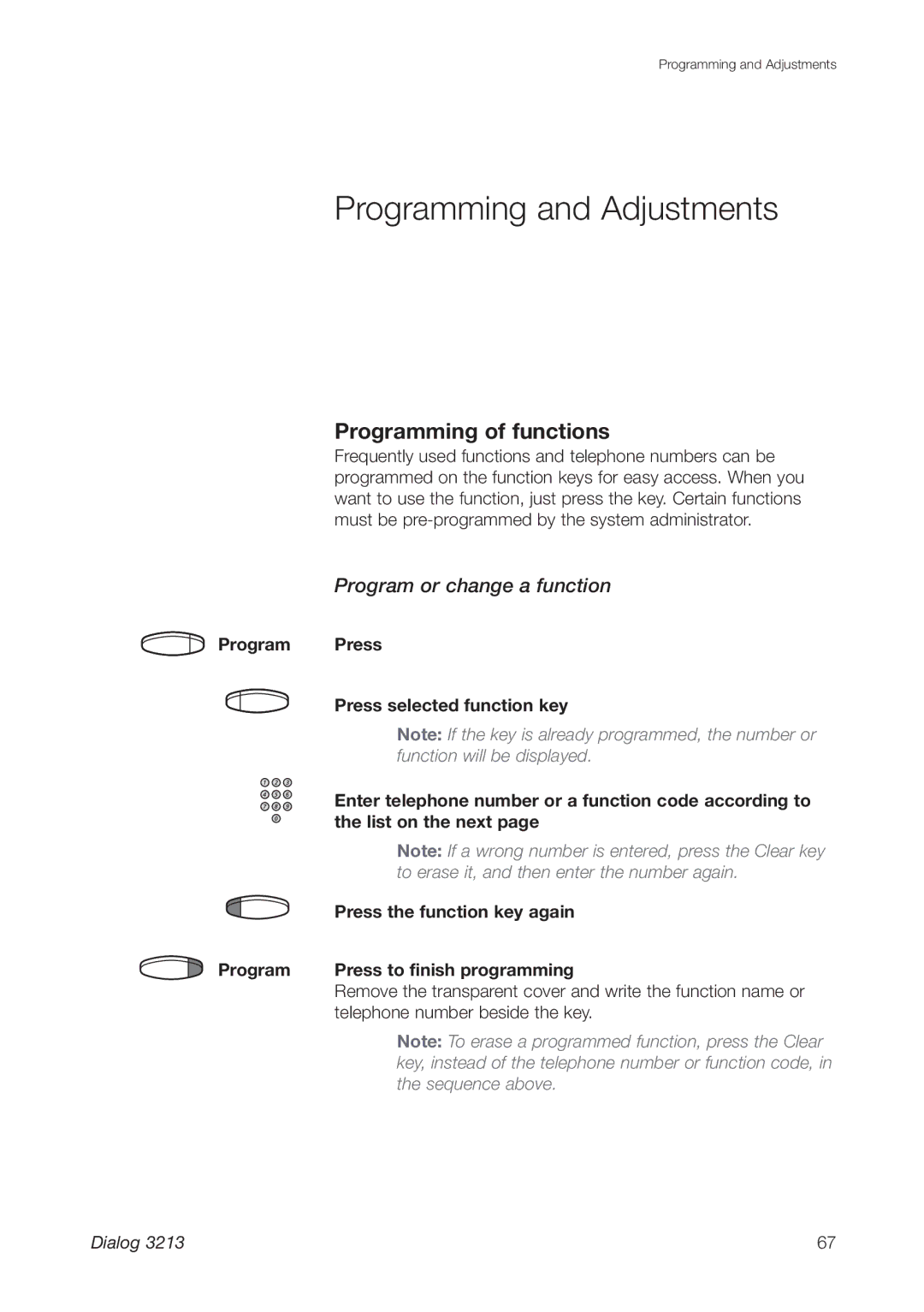 Ericsson 3213 manual Programming and Adjustments, Programming of functions, Program or change a function, List on the next 