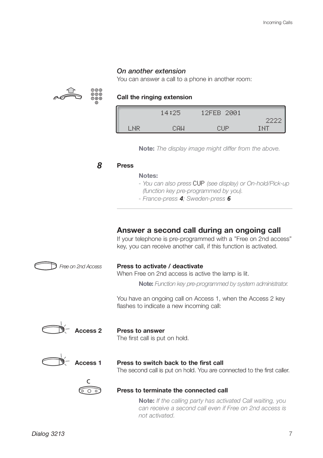 Ericsson 3213 manual Answer a second call during an ongoing call, On another extension 