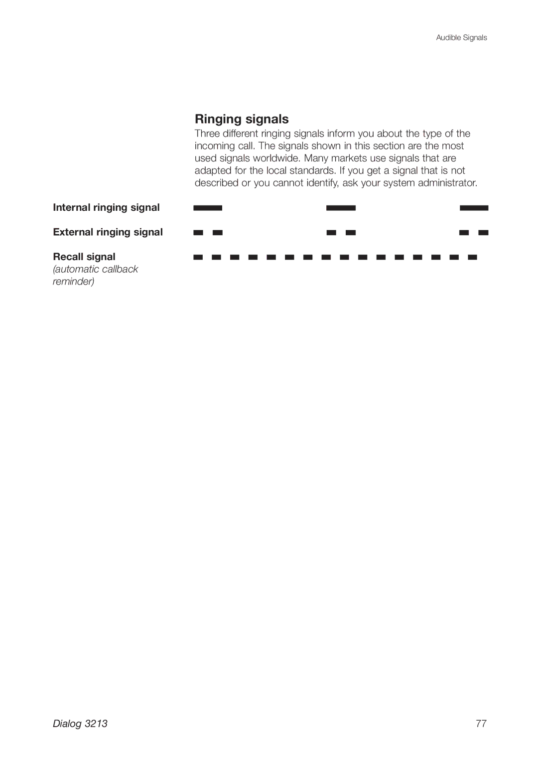 Ericsson 3213 manual Ringing signals 