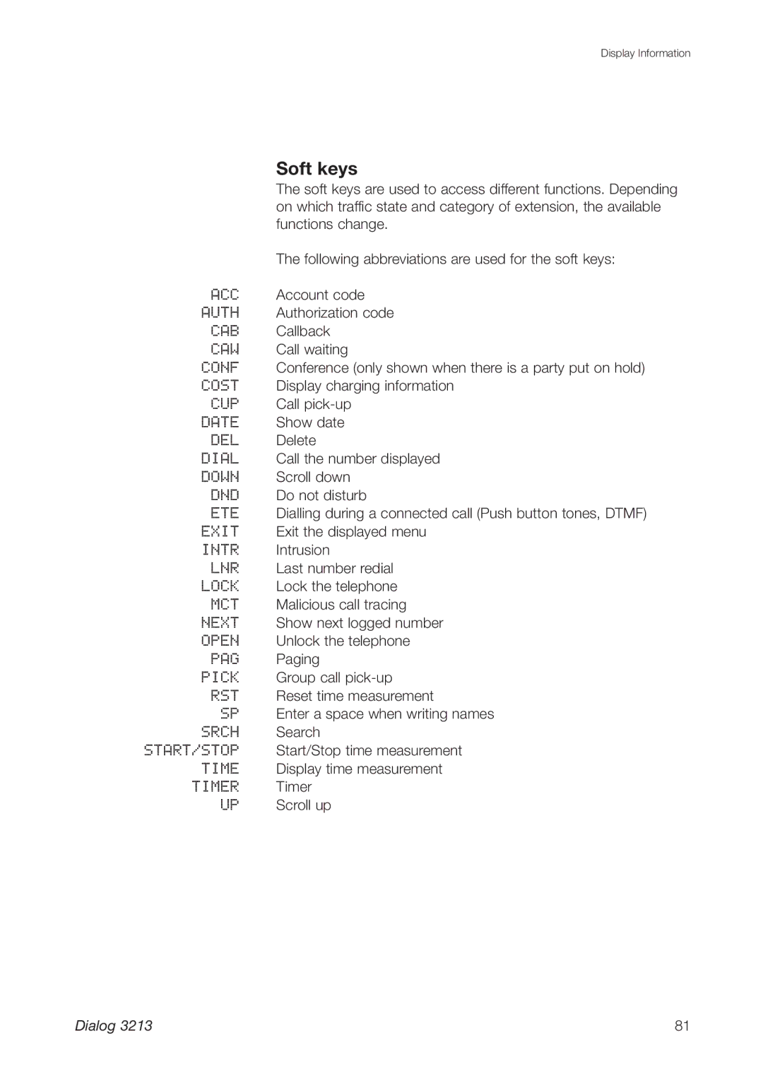 Ericsson 3213 manual Soft keys 