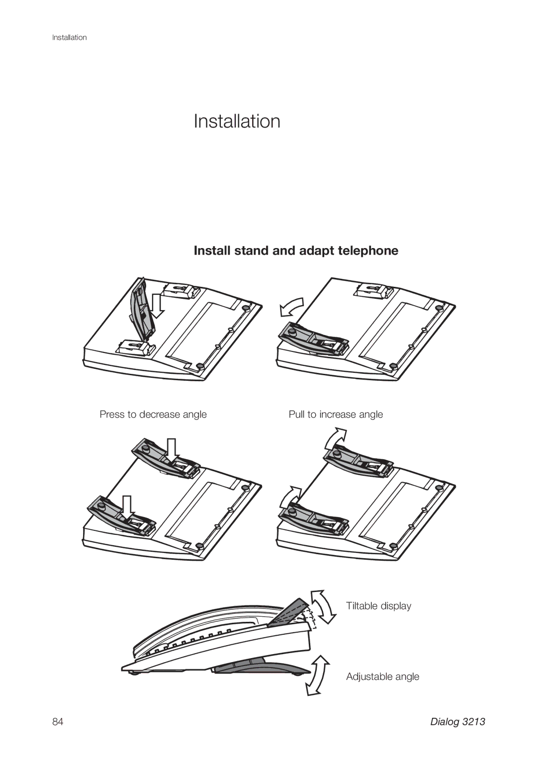 Ericsson 3213 manual Installation, Install stand and adapt telephone 