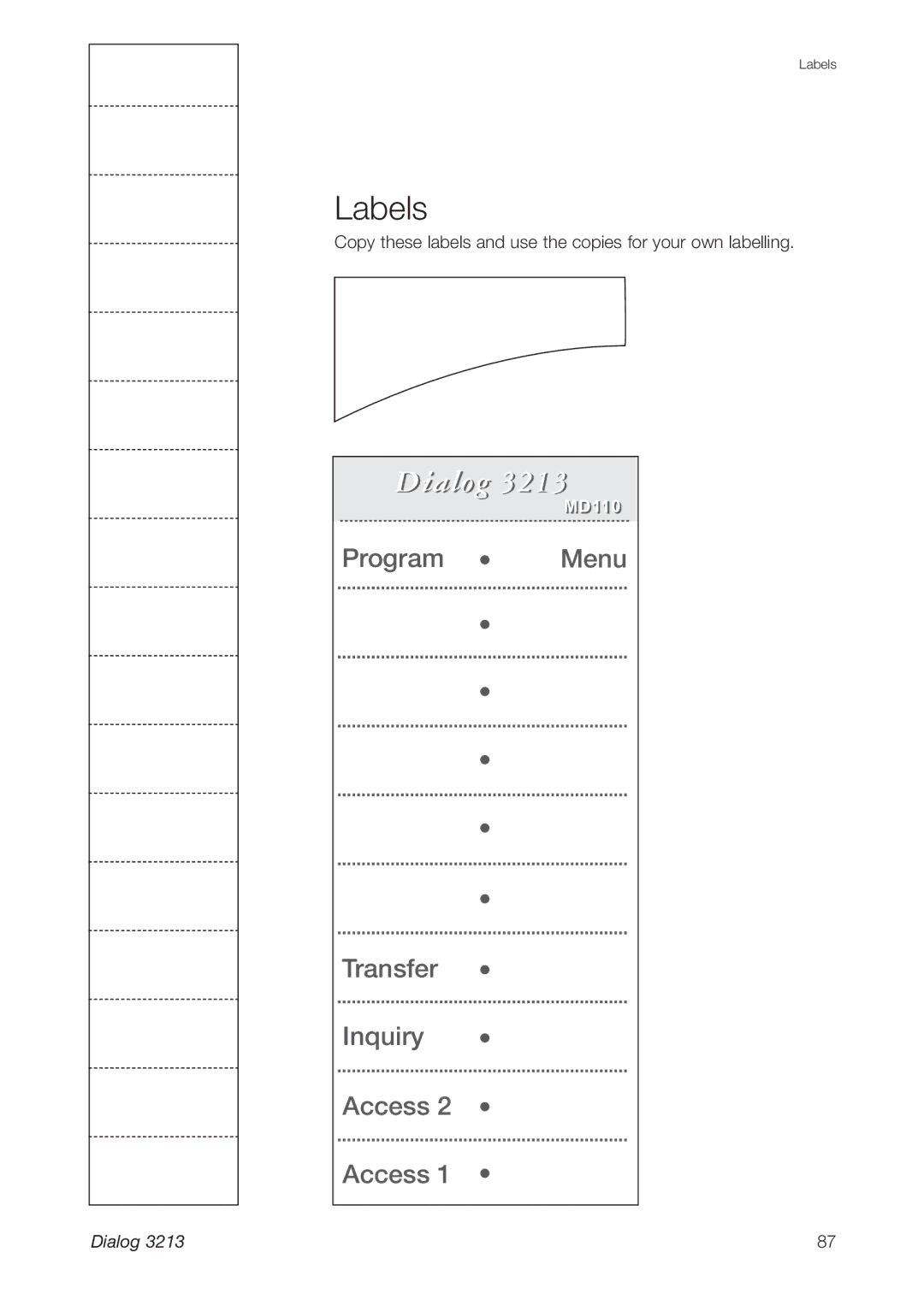 Ericsson 3213 manual Labels 