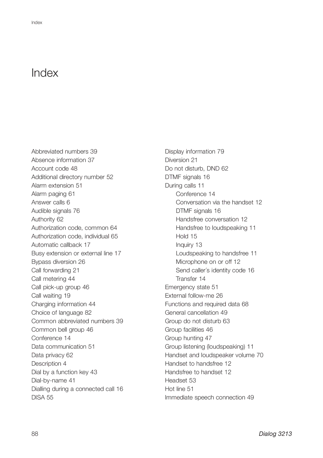 Ericsson 3213 manual Index 