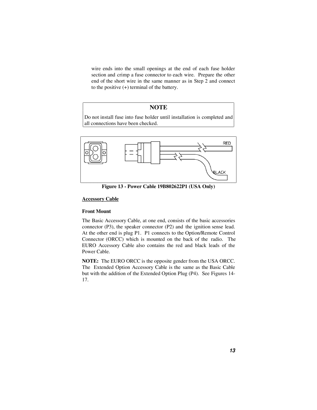 Ericsson 38901E installation manual Power Cable 19B802622P1 USA Only Accessory Cable Front Mount 