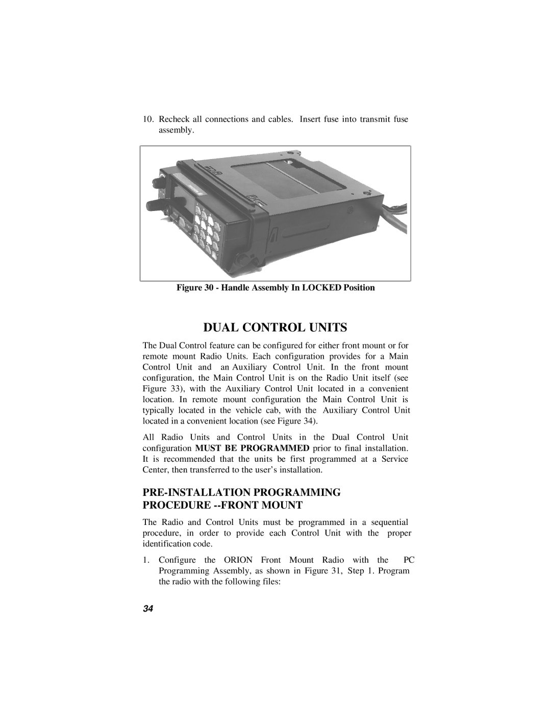 Ericsson 38901E installation manual Dual Control Units, PRE-INSTALLATION Programming Procedure --FRONT Mount 