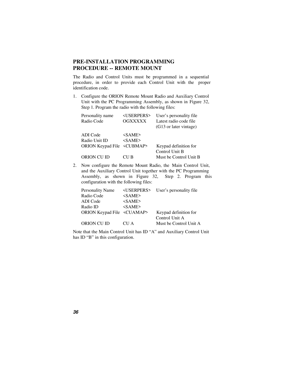 Ericsson 38901E installation manual PRE-INSTALLATION Programming Procedure -- Remote Mount 