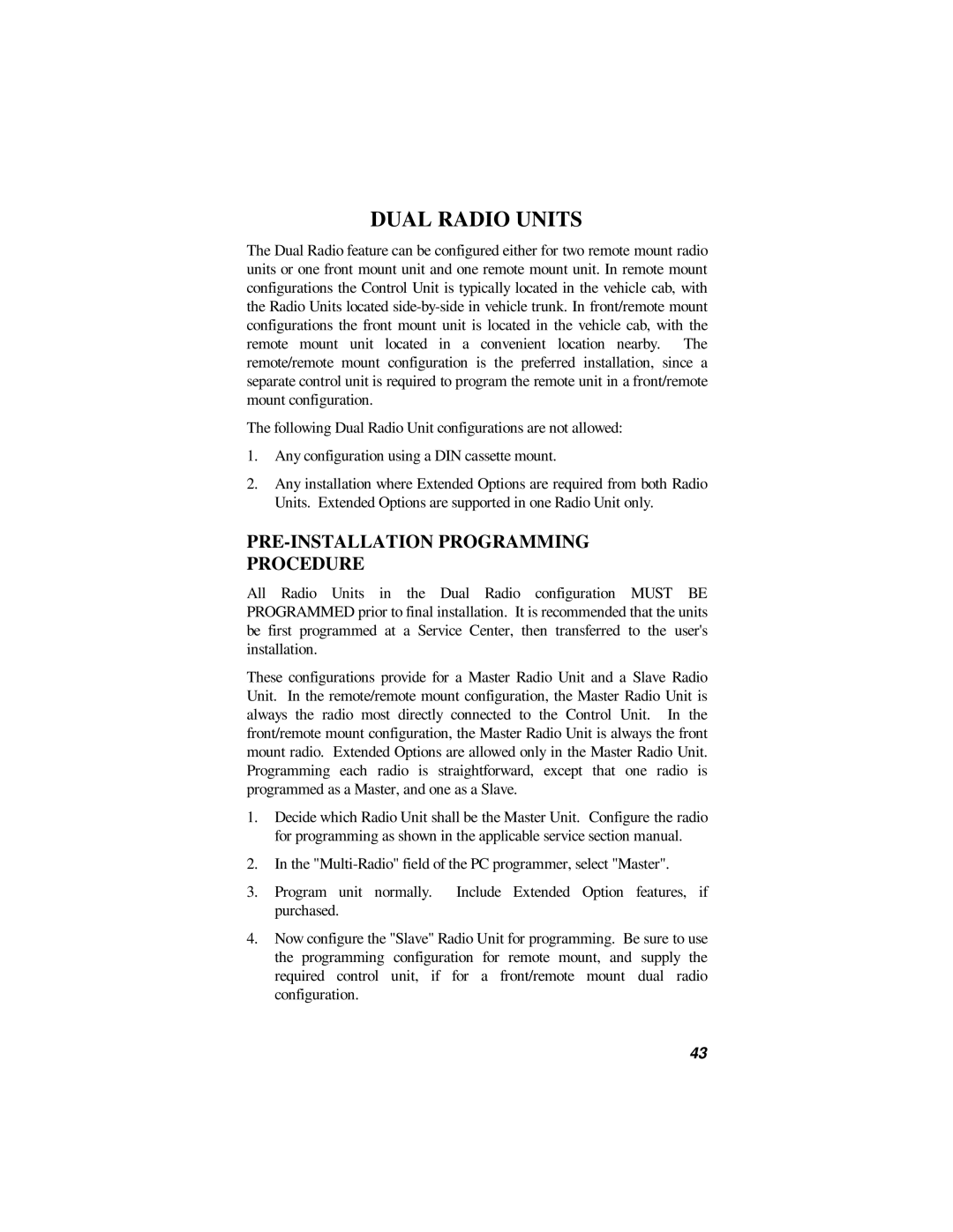 Ericsson 38901E installation manual Dual Radio Units, PRE-INSTALLATION Programming Procedure 