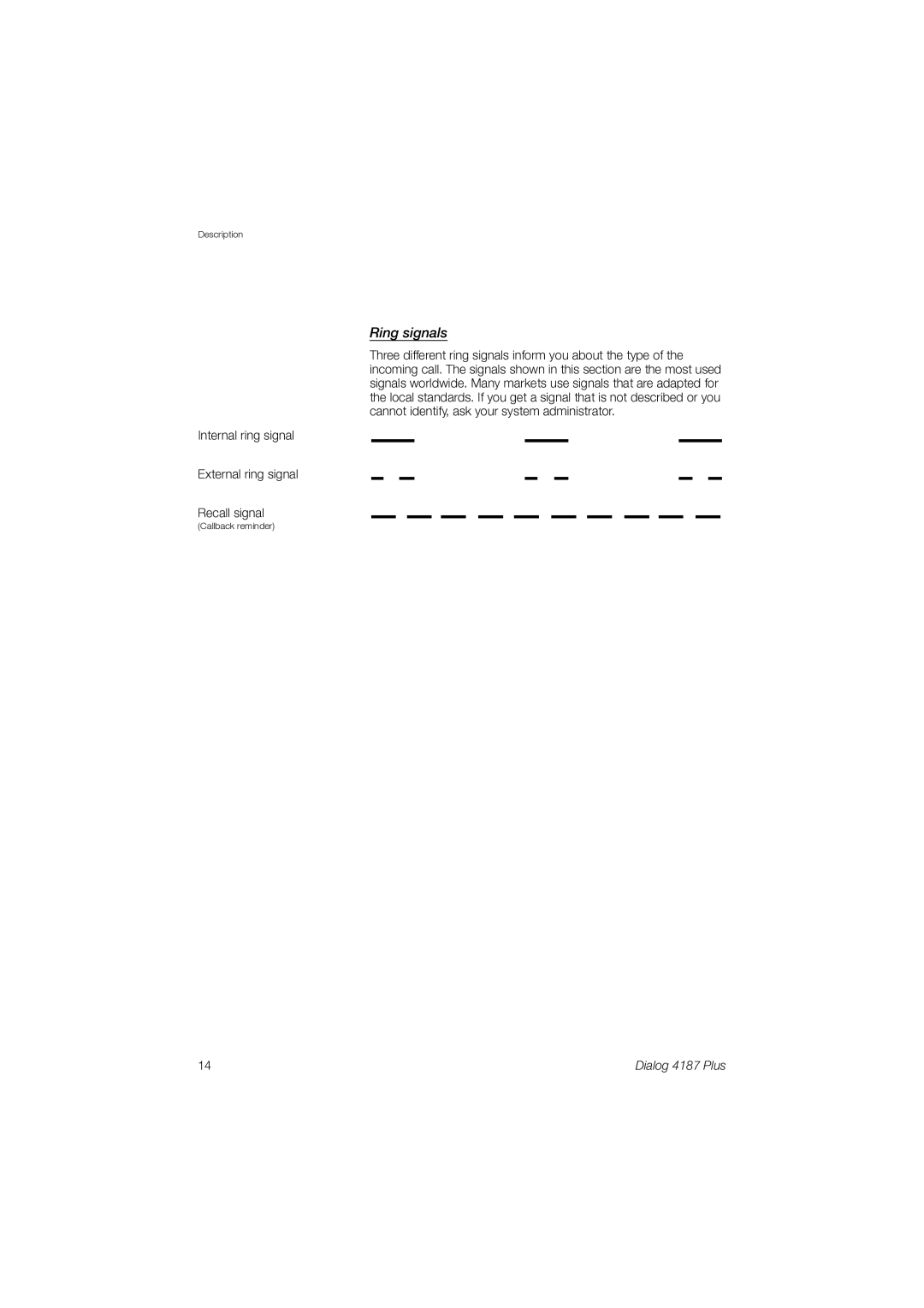 Ericsson 4187 Plus manual Ring signals 