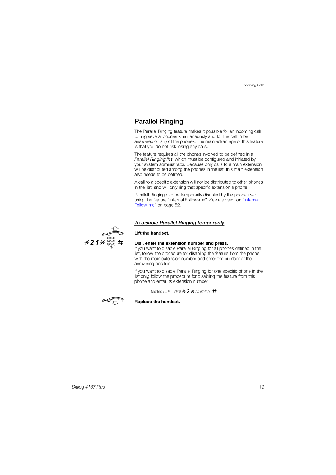 Ericsson 4187 Plus manual To disable Parallel Ringing temporarily 