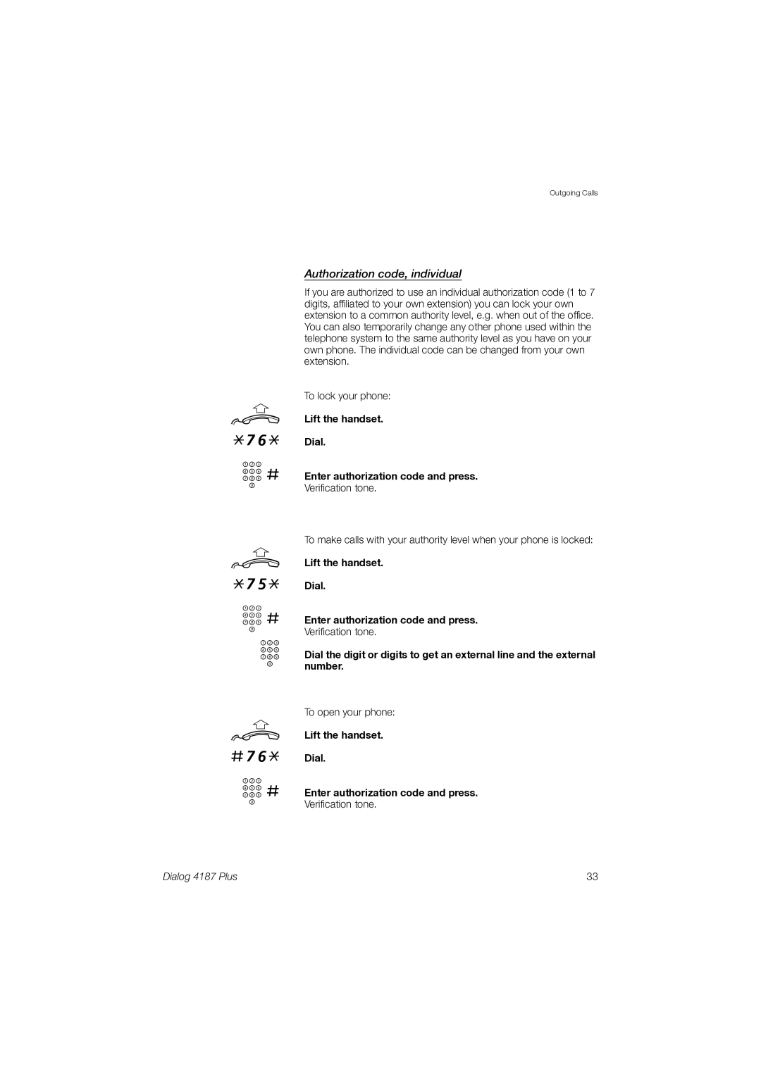 Ericsson 4187 Plus manual 76* z # 75* zz# #76* z #, Authorization code, individual 