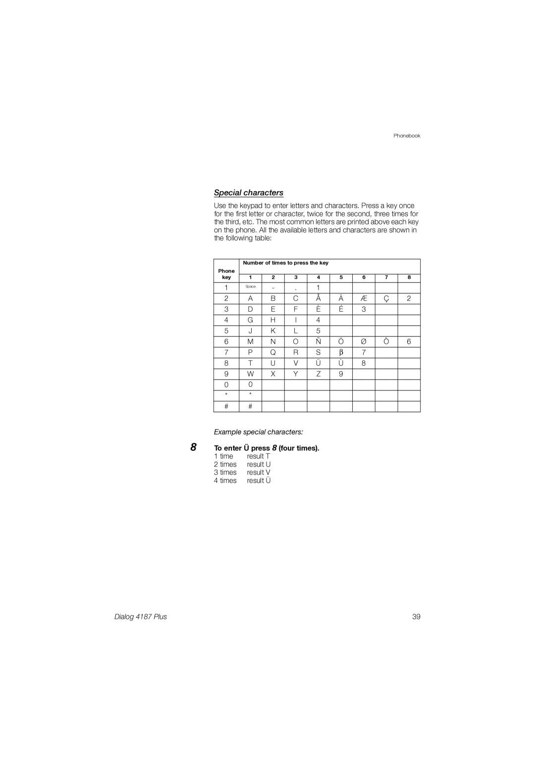 Ericsson 4187 Plus manual Special characters, Four times 